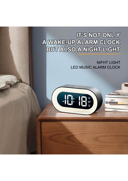 Siyah Müzik LED Dijital Alarmlı Saat Saat Ses Kontrolü Gece Lambası Tasarım Masaüstü Saatleri Ev Masa Dekorasyonu Dahili 1200 Mah Pil (Yurt Dışından)