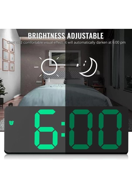 Açık Yeşil Çok Fonksiyonlu Dijital Çalar Saat Ayna LED Gece Işıkları Dijital Alarm Erteleme Ekran Zaman Tablosu Masaüstü Saat Lambası Ev Dekor (Yurt Dışından)