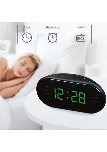 Yeşil LED Çalar Saat Radyo Dijital Am/fm Radyo Kırmızı Ab Fişi Büyük LED Ekran Dijital Radyo Çalar Saatyatak Odası, Yatak Başı, Çalışma Masası (Yurt Dışından)