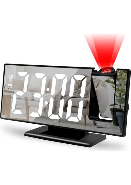 Hiçbir Projeksiyon-C1 LED Dijital Çalar Saat Projeksiyon Sıcaklık ve Nem Ayna Saat Çok Fonksiyonlu Başucu Zaman Göstergesi (Yurt Dışından)