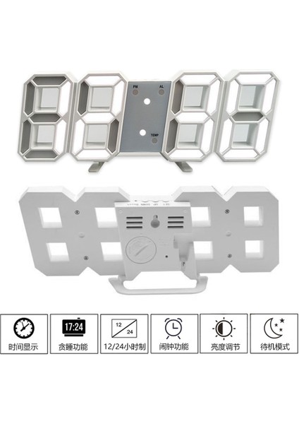 Beyaz Akıllı 3D Dijital Alarmlı Saat Saat Duvar Saatleri Ev Dekor LED Dijital Masa Saati Sıcaklık Tarih Saat Iskandinav Büyük Masa Saati (Yurt Dışından)