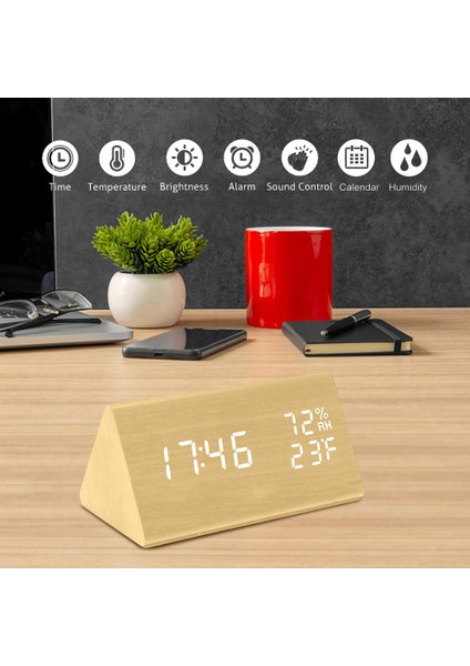 Bambu Ahşap Dijital Çalar Saat 3 Alarm Ayarı 12/24 Saat Sıcaklık Nem Göstergesi Ofis Başucu Için Üçgen Masa Saati (Yurt Dışından) fiyatları
