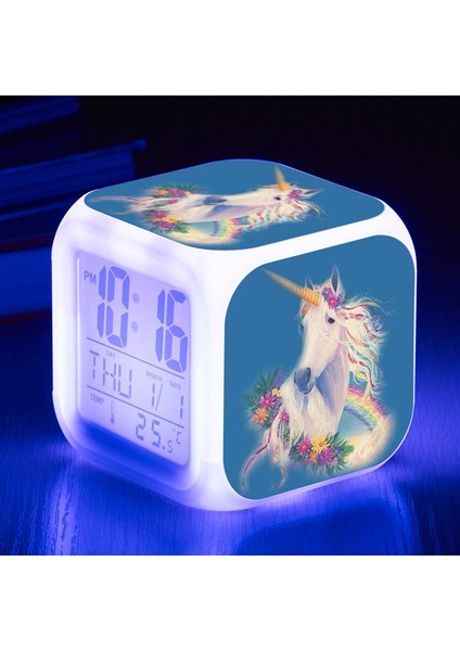Derin Mavi Pembe Unicorn Çalar Saat 7 Renk Parlayan LED Dijital Çalar Saat Unicorn Çocuklar Doğum Günü Hediyesi Çok Fonksiyonlu Aydınlık Saatler Saat (Yurt Dışından)