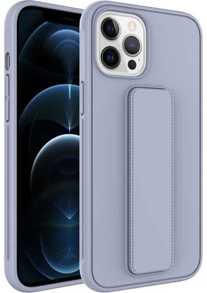 Apple iPhone 12 Pro Max Uyumlu Kılıf Zore Qstand Kapak, Gri