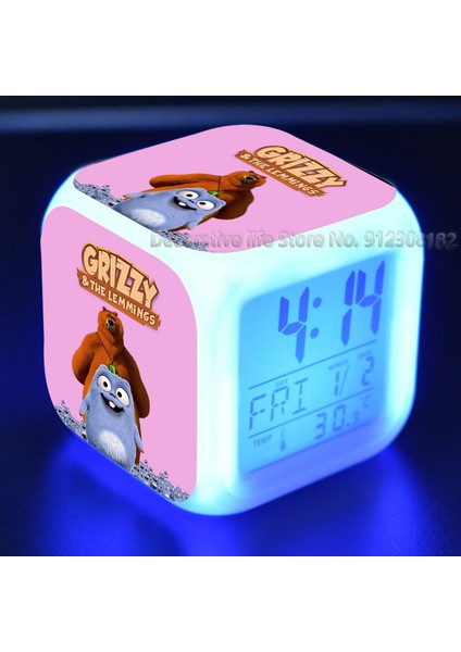 15 Grizzy ve Lemmingler Çocuk Çalar Saati 7 Renk Değiştiren Gece Işığı LED Dijital Saat Çocuk Masa Saati Despertador (Yurt Dışından) modelleri