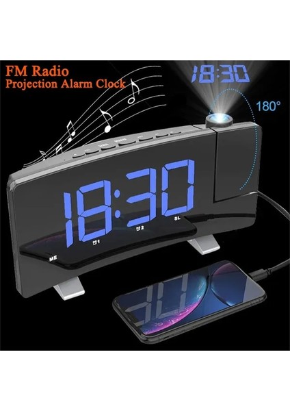 Siyah Yeşil Çok Fonksiyonlu Projeksiyon Fm Radyo Çalar Saat Dijital Saat USB Şarj ile Yatak Odası Saat Duvar Ev Dekor (Yurt Dışından) fiyatları