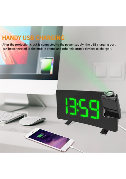 Siyah Yeşil Çok Fonksiyonlu Projeksiyon Fm Radyo Çalar Saat Dijital Saat USB Şarj ile Yatak Odası Saat Duvar Ev Dekor (Yurt Dışından) fırsatları