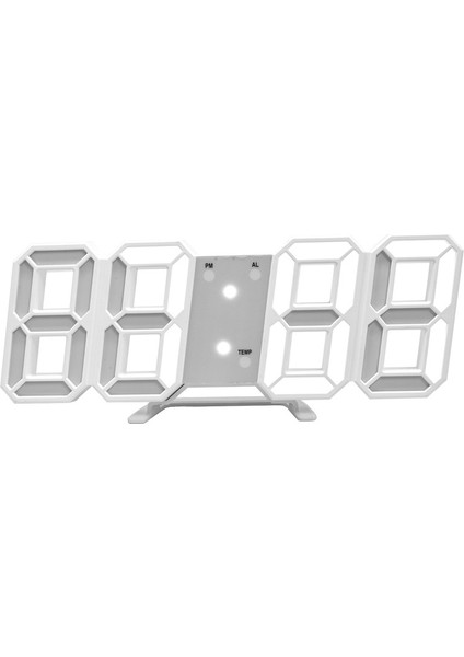 Beyaz 3D LED Dijital Çalar Saat, Alarmlı Kolay Okunabilen LED Duvar / Masa Saatleri, Zaman, Termometre, Mutfak Yatak Odası Ofis Için Gece Lambası (Yurt Dışından)