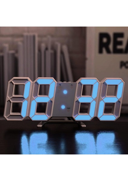 Beyaz 3D LED Dijital Çalar Saat, Alarmlı Kolay Okunabilen LED Duvar / Masa Saatleri, Zaman, Termometre, Mutfak Yatak Odası Ofis Için Gece Lambası (Yurt Dışından)