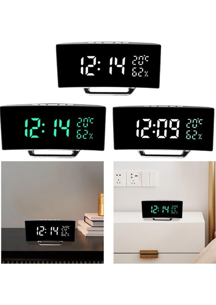 Beyaz Yeşil LED Dijital Çalar Saat 12/24 Saat Otomatik Karartma Sıcaklık ve Nem Göstergeli Oturma Odası Yurt Rafı Sınıf Masa Üstü (Yurt Dışından)