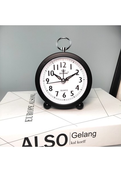 Siyah Japon ve Kore Metal Çalar Saat Sessiz Yatak Odası Başucu Saati Öğrenciler Kalkar Avrupa Tarzı Sevimli Basit Oda Dekoru (Yurt Dışından)