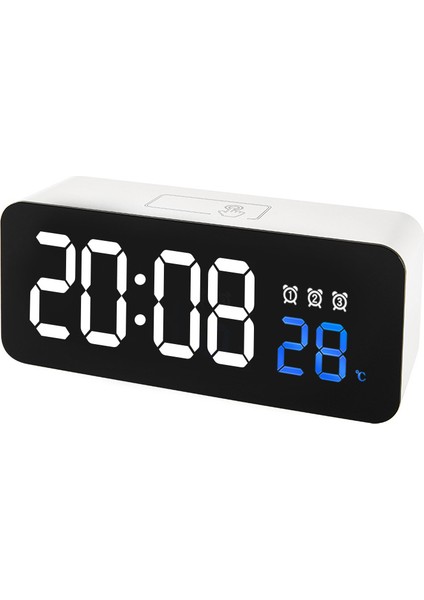 Beyaz Ayna Çalar Saat LED Dijital Saatler Ses Kontrolü Erteleme Süresi Sıcaklık Göstergesi Gece Modu Reloj Zegary Dijital Çalar Saat (Yurt Dışından)