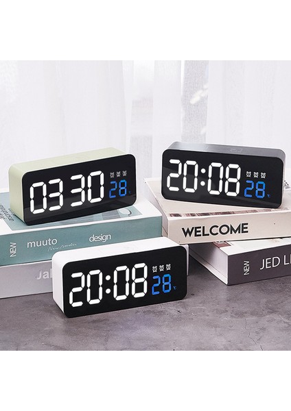 Beyaz Ayna Çalar Saat LED Dijital Saatler Ses Kontrolü Erteleme Süresi Sıcaklık Göstergesi Gece Modu Reloj Zegary Dijital Çalar Saat (Yurt Dışından) fiyatları