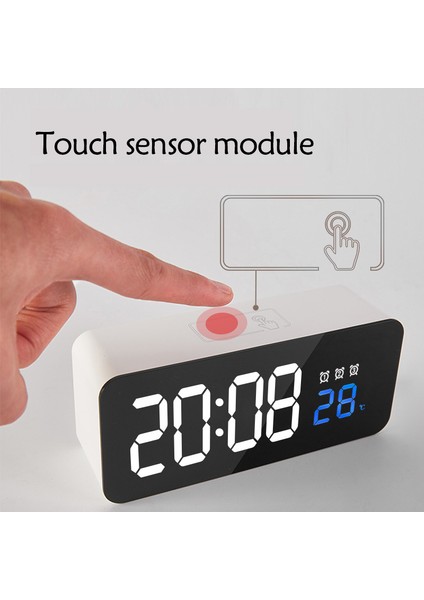 Beyaz Ayna Çalar Saat LED Dijital Saatler Ses Kontrolü Erteleme Süresi Sıcaklık Göstergesi Gece Modu Reloj Zegary Dijital Çalar Saat (Yurt Dışından) indirimleri