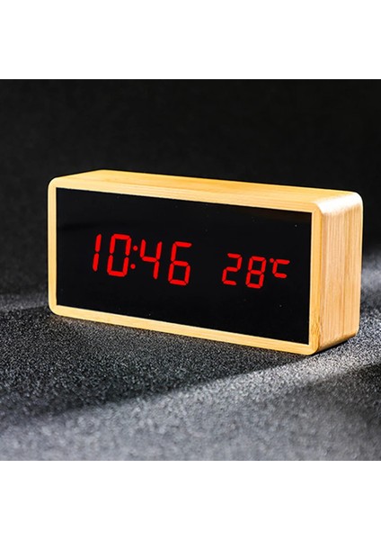 B-Red %100 Bambu LED Çalar Saatler Sıcaklık Nem Çok Işlevli Dijital Ahşap Erteleme Saati Ses Kontrolü Oturma Odasıdekorasyon (Yurt Dışından)