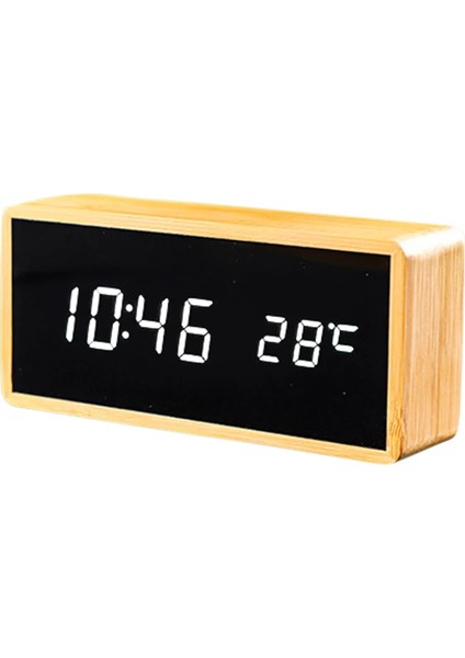 B-Red %100 Bambu LED Çalar Saatler Sıcaklık Nem Çok Işlevli Dijital Ahşap Erteleme Saati Ses Kontrolü Oturma Odasıdekorasyon (Yurt Dışından)