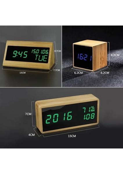 B-Red %100 Bambu LED Çalar Saatler Sıcaklık Nem Çok Işlevli Dijital Ahşap Erteleme Saati Ses Kontrolü Oturma Odasıdekorasyon (Yurt Dışından)