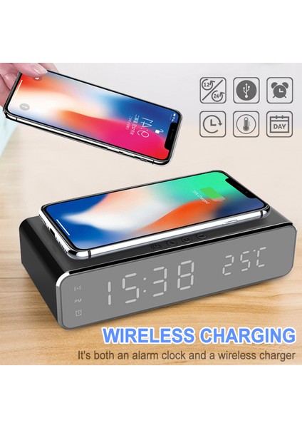 Düzenli Siyah Kablosuz Şarj Cihazı Zaman Çalar Saat LED Dijital Termometre Kulaklık Telefon Şarj Cihazları Iphone Samsung Için Hızlı Şarj Dock Istasyonu (Yurt Dışından) fırsatları