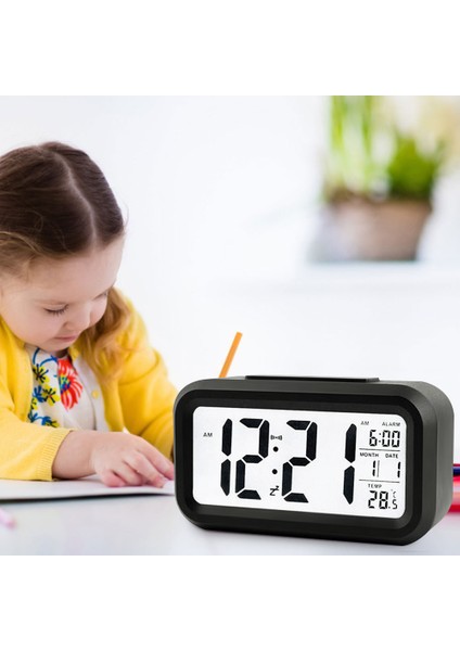 Siyah Çalar Saat Arkadan Aydınlatmalı Masaüstü Çalar Saatler Veri Zamanı Takvim Sıcaklık Göstergesi Pille Çalışan Erteleme Fonksiyonu (Yurt Dışından) modelleri