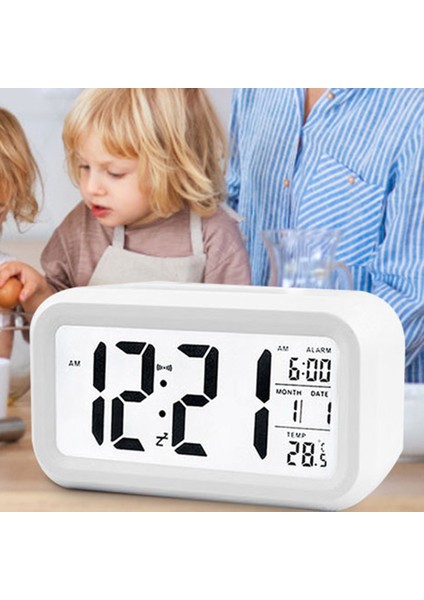 Siyah Çalar Saat Arkadan Aydınlatmalı Masaüstü Çalar Saatler Veri Zamanı Takvim Sıcaklık Göstergesi Pille Çalışan Erteleme Fonksiyonu (Yurt Dışından) fırsatları