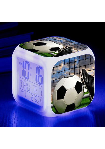 Siyah 7 Renk Değişen Futbol LED Çalar Saat Erkek Kız Hediyeler Öğrenci Odası Çok Fonksiyonlu Uyandırma Zamanlayıcısı Taşınabilir Masa Saati (Yurt Dışından)