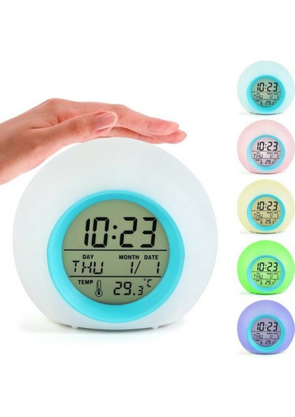 Mavi 7 Renk Çocuklar Dijital Alarmlı Saat Saat Gece Lambası Erteleme Sıcaklık Algılama Çocuk Uyku Başucu Sevimli Uyandırma Zamanlayıcı Çalar Saat Yeni (Yurt Dışından) modelleri
