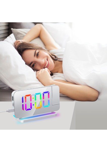 Yatak Odası Için Beyaz Projeksiyon Çalar Saat 7 Inç Rgb Renkli LED Dijital Saat Aynalı Yüzey 6 Seviyeli Parlaklık Kısıcı Projektör (Yurt Dışından) indirimleri