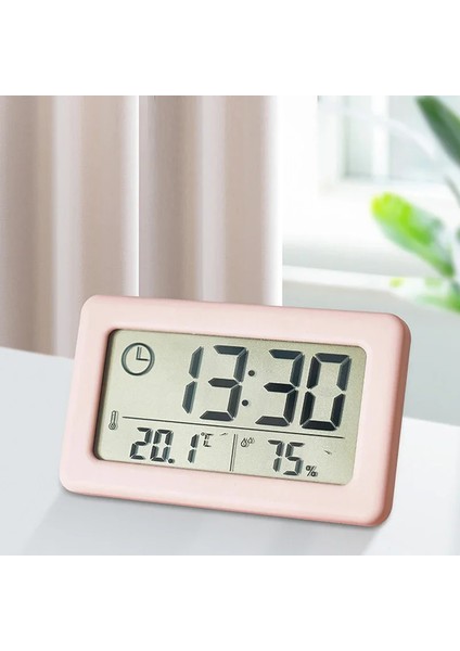 Pembe Dijital Çalar Saat Masaüstü Sıcaklık LCD Dijital Termometre Masaüstü Higrometre Pille Çalışan Saat Tarih Takvimi (Yurt Dışından)