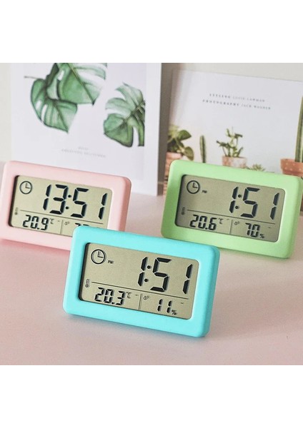 Pembe Dijital Çalar Saat Masaüstü Sıcaklık LCD Dijital Termometre Masaüstü Higrometre Pille Çalışan Saat Tarih Takvimi (Yurt Dışından)