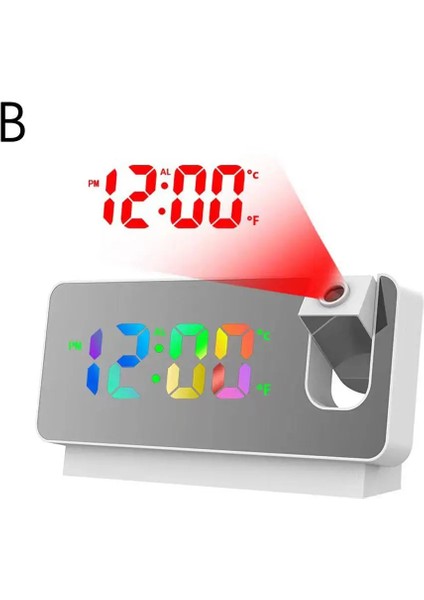 B LED Dijital Çalar Saat 180 Dönen Projeksiyon Sıcaklık Saat Fonksiyonu Ses Ayarlanabilir Erteleme Ekranı X2W1 (Yurt Dışından)