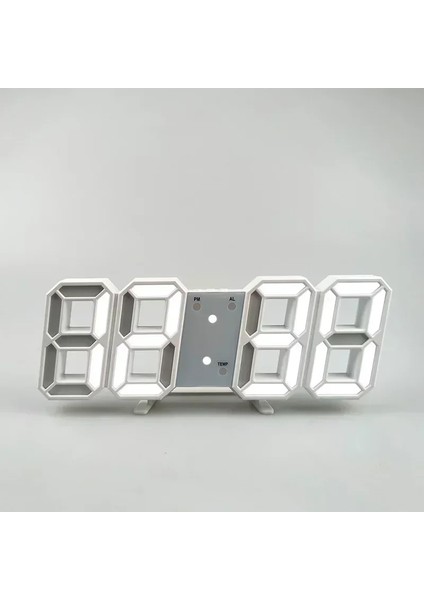 Beyaz 3D Dijital Saat LED Dekorasyon Yatak Odası Duvar Sanatı Ofis Dekor Sıcaklık Aile Tarihi Mutfak Ev Bahçe (Yurt Dışından)