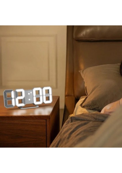 Beyaz 3D Dijital Saat LED Dekorasyon Yatak Odası Duvar Sanatı Ofis Dekor Sıcaklık Aile Tarihi Mutfak Ev Bahçe (Yurt Dışından) fiyatları