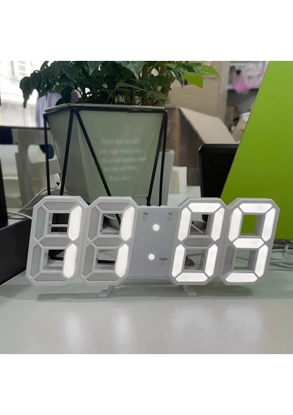 Beyaz 3D Dijital Saat LED Dekorasyon Yatak Odası Duvar Sanatı Ofis Dekor Sıcaklık Aile Tarihi Mutfak Ev Bahçe (Yurt Dışından) modelleri