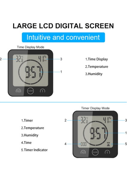 Mavi LCD Dijital Su Geçirmez Su Sıçramaları Için Banyo Duvar Saati Duş Saatleri Zamanlayıcı Sıcaklık Nem Mutfak Yıkama Odasızamanlayıcılar (Yurt Dışından) fırsatları