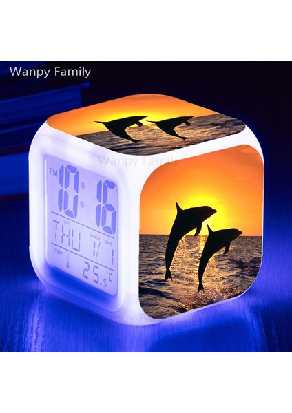 Pembe Sevimli Yunuslar LED Alarm Saati Dijital LED Saatler Reloj Despertador Özelleştirilmiş Desen Reveil Enfant Saatler Gece Işıkları Saat (Yurt Dışından)