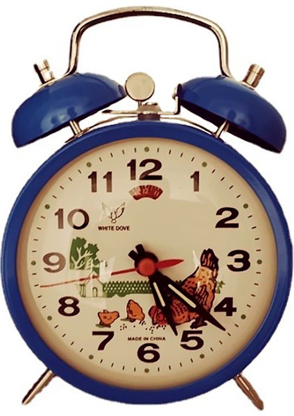 Mavi Mekanik Çalar Saat Vintage Tavuk Gagalama Pirinç Loud Çocuk Clockwork Masa Saati Aydınlık Metal Masa Dekorasyon Hediye (Yurt Dışından)