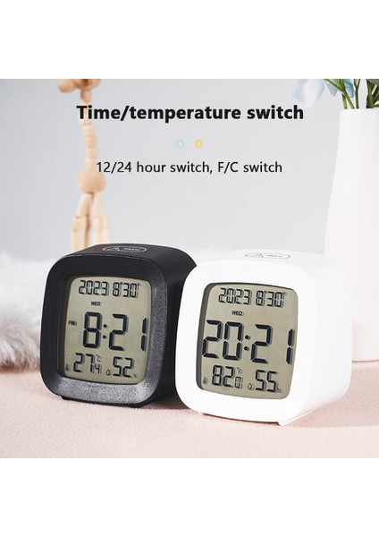 Beyaz Işık Beyaz LCD Dijital Çalar Saat Sıcaklık Nem Tarih Göstergesi Arkadan Aydınlatmalı Aydınlık Saat Basit Pille Çalışan Masa Saati (Yurt Dışından) fiyatları