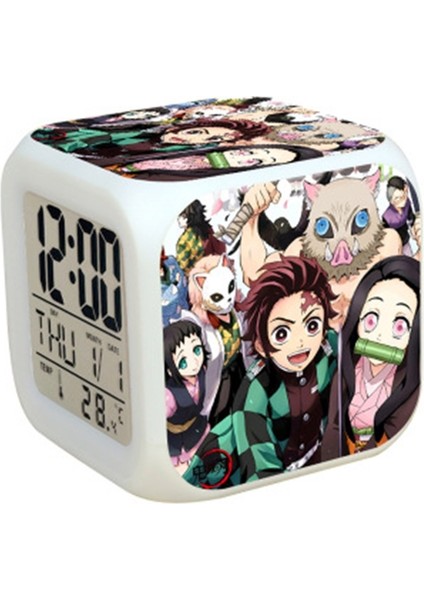 NZ016 Anime Oyuncaklar LED Dokunmatik Çok Fonksiyonlu Karikatür Çalar Saat Yedi Renkli Gece Izle LED Saat Hayranları Çocuk Çocuk Hediye (Yurt Dışından)
