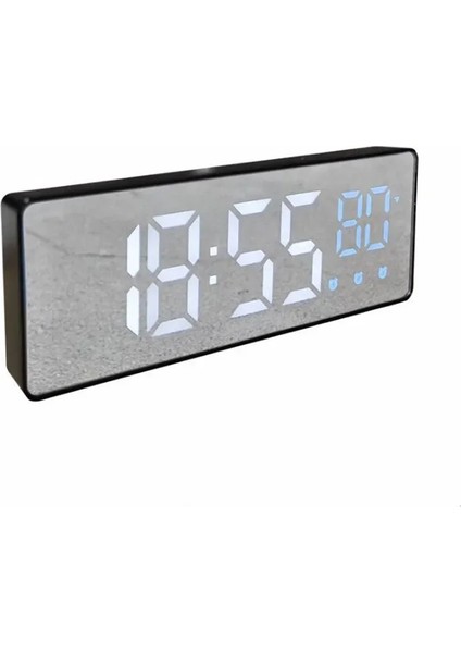 B Siyah Aynalı Mavi LED Dijital Çalar Saat Erteleme Sıcaklık Tarih Ekranı USB Masaüstü Şerit Aynalı LED Saatler Oturma Odası Içindekorasyon (Yurt Dışından)