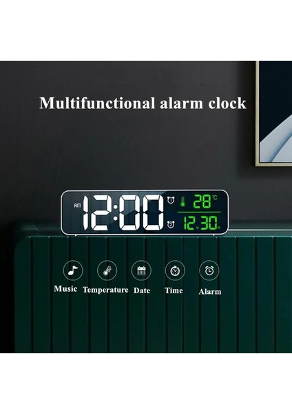 B Siyah Aynalı Mavi LED Dijital Çalar Saat Erteleme Sıcaklık Tarih Ekranı USB Masaüstü Şerit Aynalı LED Saatler Oturma Odası Içindekorasyon (Yurt Dışından) modelleri