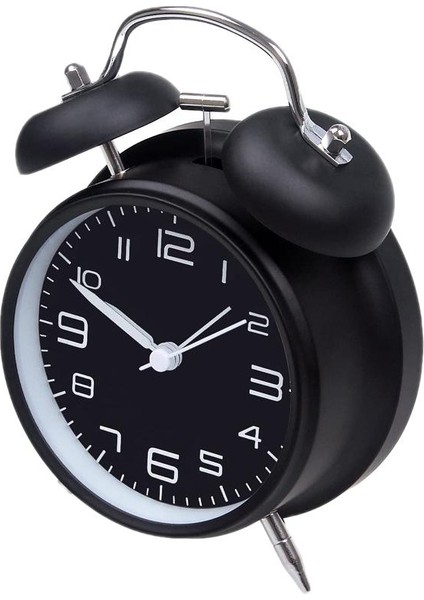 Siyah Çift Çan Çalar Saat Yaratıcı Klasik Dilsiz Öğrenci Yüksek Sesle Çift Çan 3D Dijital Zil Zil (Yurt Dışından)