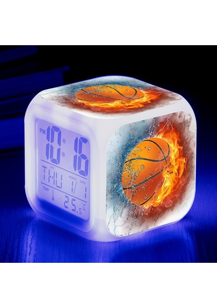 Açık Gri Basketbol Yıldızı Poster Çalar Saat 7 Renk Değiştiren LED Dokunmatik Algılama Uyanma Zamanlayıcısı Taşınabilir Masa Saati Basketbol Hayranları Için Hediye (Yurt Dışından)
