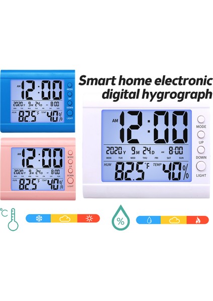 Mavi Dijital Saat Masaüstü Sıcaklık LCD Dijital Termometre Masaüstü Higrometre Zaman Tarih Takvim Pille Çalışan Ev Için (Yurt Dışından)