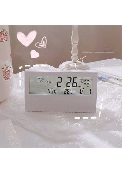 S2 Mini Dijital Çalar Saat Ins Şeffaf Ekran LED Takvim Saat Termometre Higrometre Pil Kumandalı LED Saatler Ev Dekor (Yurt Dışından) indirimleri