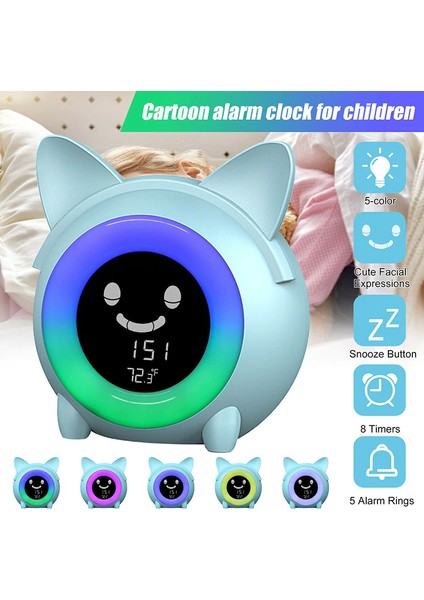 Pembe Çocuk Çocuk Alarm Saati Uyku Eğitimi Saati Renkli Gece Lambası Sıcaklıkla Dijital Uyanma Saati Yatak Odası Için Uyku Zamanlayıcısı (Yurt Dışından)
