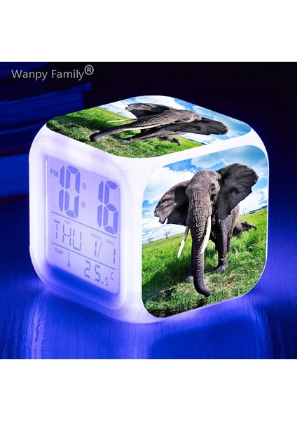USB Kablosu Fil 7 Renk Parlayan LED Çalar Saat Çocuk Odası Ev Dekor Çok Fonksiyonlu Dokunmatik Algılama Uyandırma Zamanlayıcısı Taşınabilir Masa Saati (Yurt Dışından) fiyatları