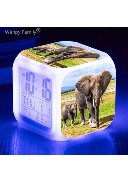 USB Kablosu Fil 7 Renk Parlayan LED Çalar Saat Çocuk Odası Ev Dekor Çok Fonksiyonlu Dokunmatik Algılama Uyandırma Zamanlayıcısı Taşınabilir Masa Saati (Yurt Dışından) modelleri