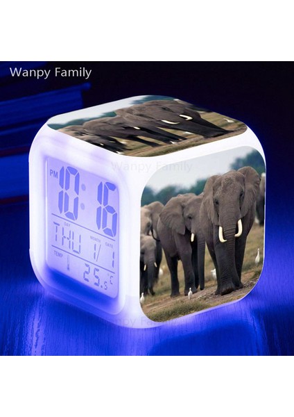 USB Kablosu Fil 7 Renk Parlayan LED Çalar Saat Çocuk Odası Ev Dekor Çok Fonksiyonlu Dokunmatik Algılama Uyandırma Zamanlayıcısı Taşınabilir Masa Saati (Yurt Dışından) fırsatları