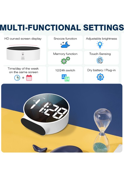 Beyaz LED Çalar Saat Dijital Bluetooth Hoparlör Çalar Saat Çift Alarm Modu Zaman Gece Lambası Ekran Masaüstü Saat Erteleme Çalar Saat (Yurt Dışından)