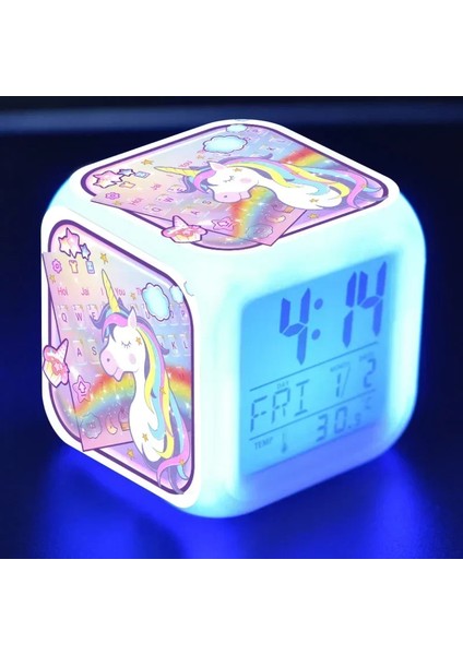 Çocuklar Için Tek Boynuzlu At Çalar Saat Karikatür 7 LED Gece Lambası Masa Saatleri Tarih Sıcaklık Despertador Unicornio Çocuk Doğum Günü Hediyeleri (Yurt Dışından) modelleri
